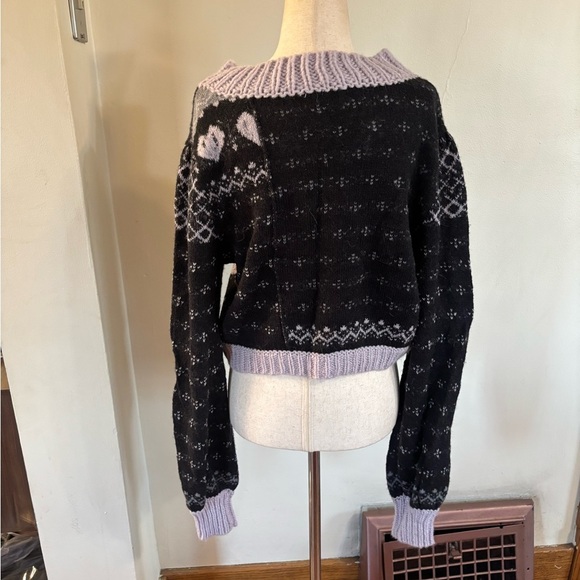 Free People Snow Globe Alpaca Wool Blend Pullover Sweater Black Purple sz Med - Picture 5 of 6